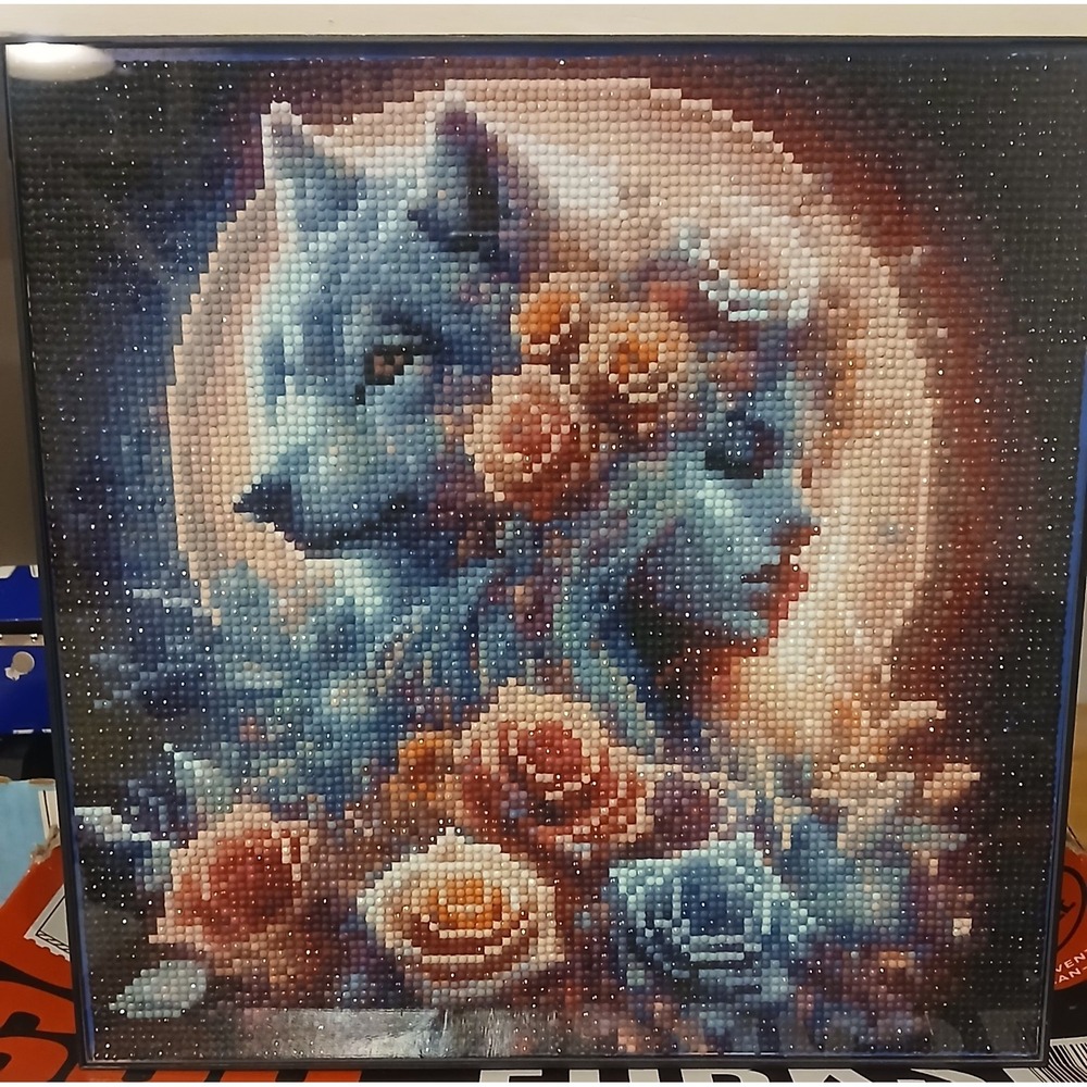 Homemade Diamond Art In New 12x12 Frame, Wolf &‎ Girl